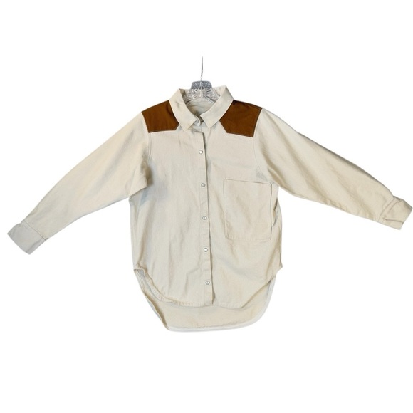 Lucette Cotton Retro Pearl Snap Button Shirt Cream and Tan Womens Size XS - Picture 6 of 7